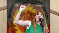 Angela Rayner fist pumping the air