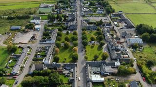 An overhead shot of the village of Tomintoul 